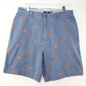 J. Crew Men's 34 Twill Embroidered Shorts Blue